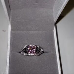 Elegant Pink Cubic Zirconia Halo Ring - Silver